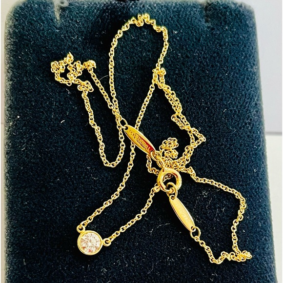 TIFFANY & CO / ELSA PERETTI 18K GOLD DIAMOND BY THE YARD PENDANT NECKLACE .24CT - Picture 2 of 12